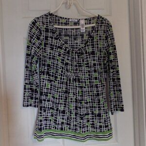 Liz & Co  Women's Top 3/4 Sleeve black and green